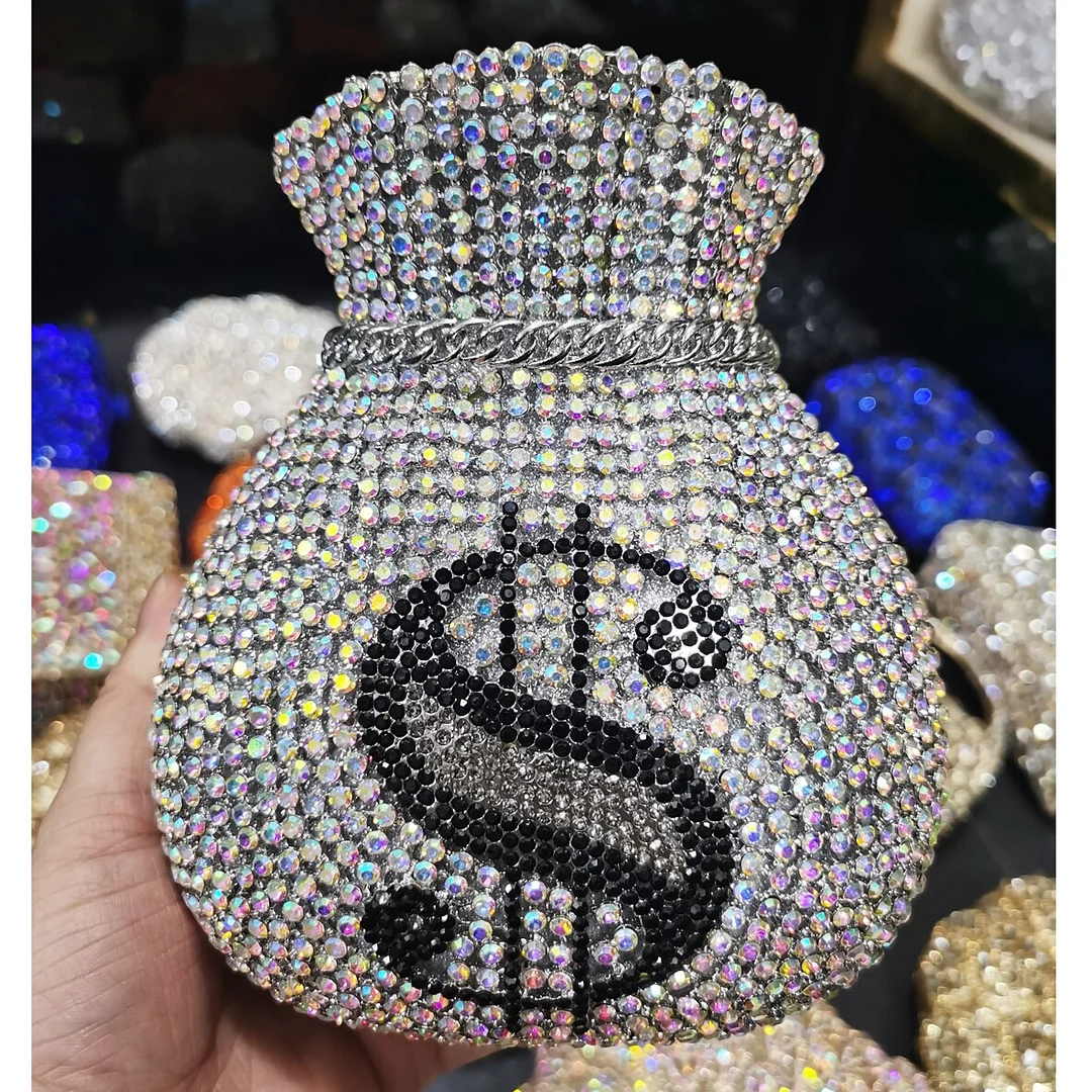 Wholesale Dollar Designer Crystal Clutch Bags Wedding Bridal female pochette Purse boutique banquet Evening Bags sm80