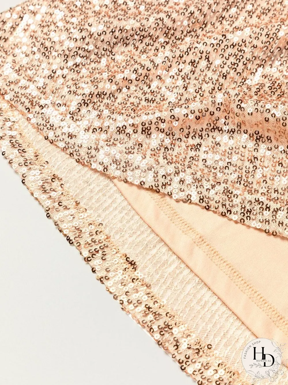 Shimmering Apricot V-neck Sequin Mini Dress
