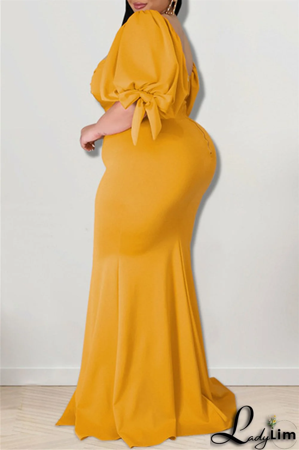 Pink Fashion Sexy Plus Size Solid Backless Slit Square Collar Evening Dress