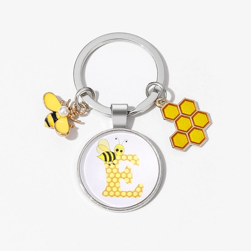 Pastoral Letter Bee Glass Metal Unisex Keychain