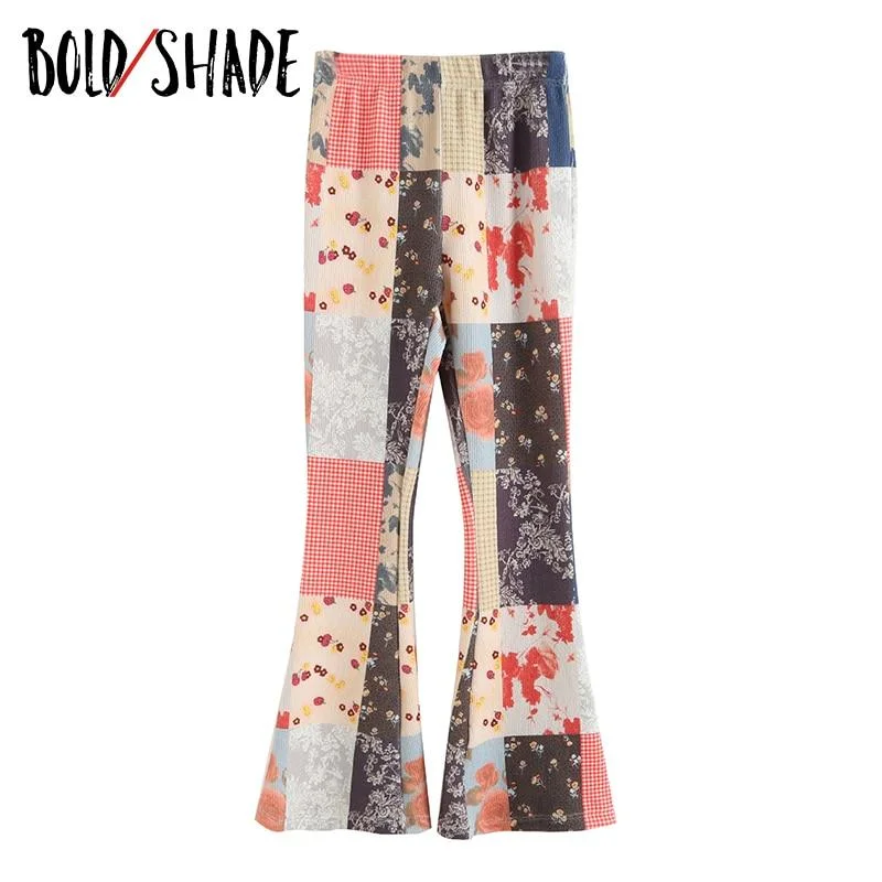 Bold Shade Indie Aesthetic Women Boot Cut Pants Vintage Patchwork Streetwear Fashion y2k Skinny High Waist Trousers Spring Fall