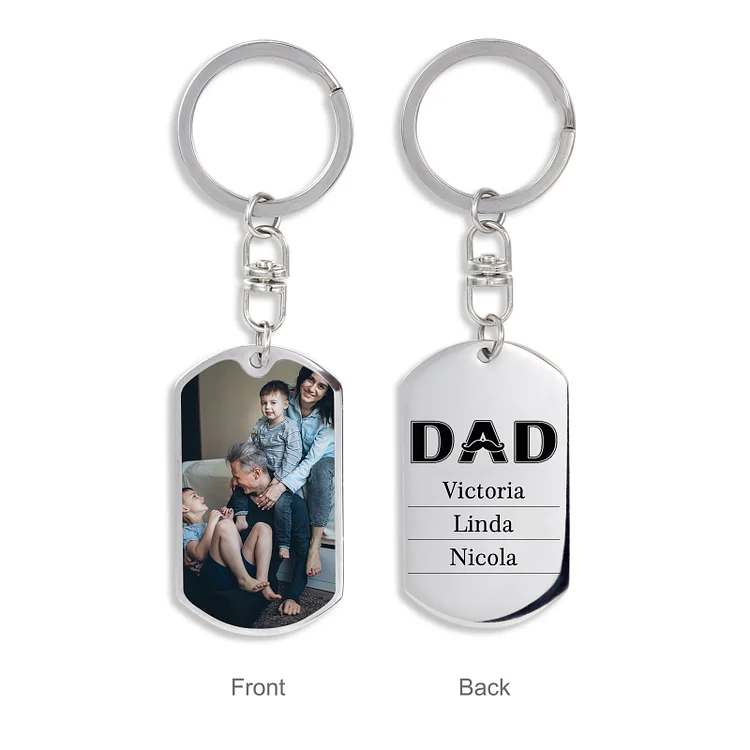 Personalized Photo Keychain Dad Keyring Engrave 3 Names Father's Day Gifts