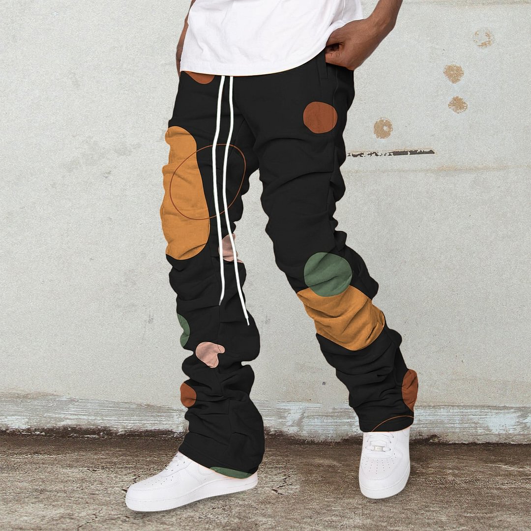 Retro trendy brand contrast color casual stacked street trousers