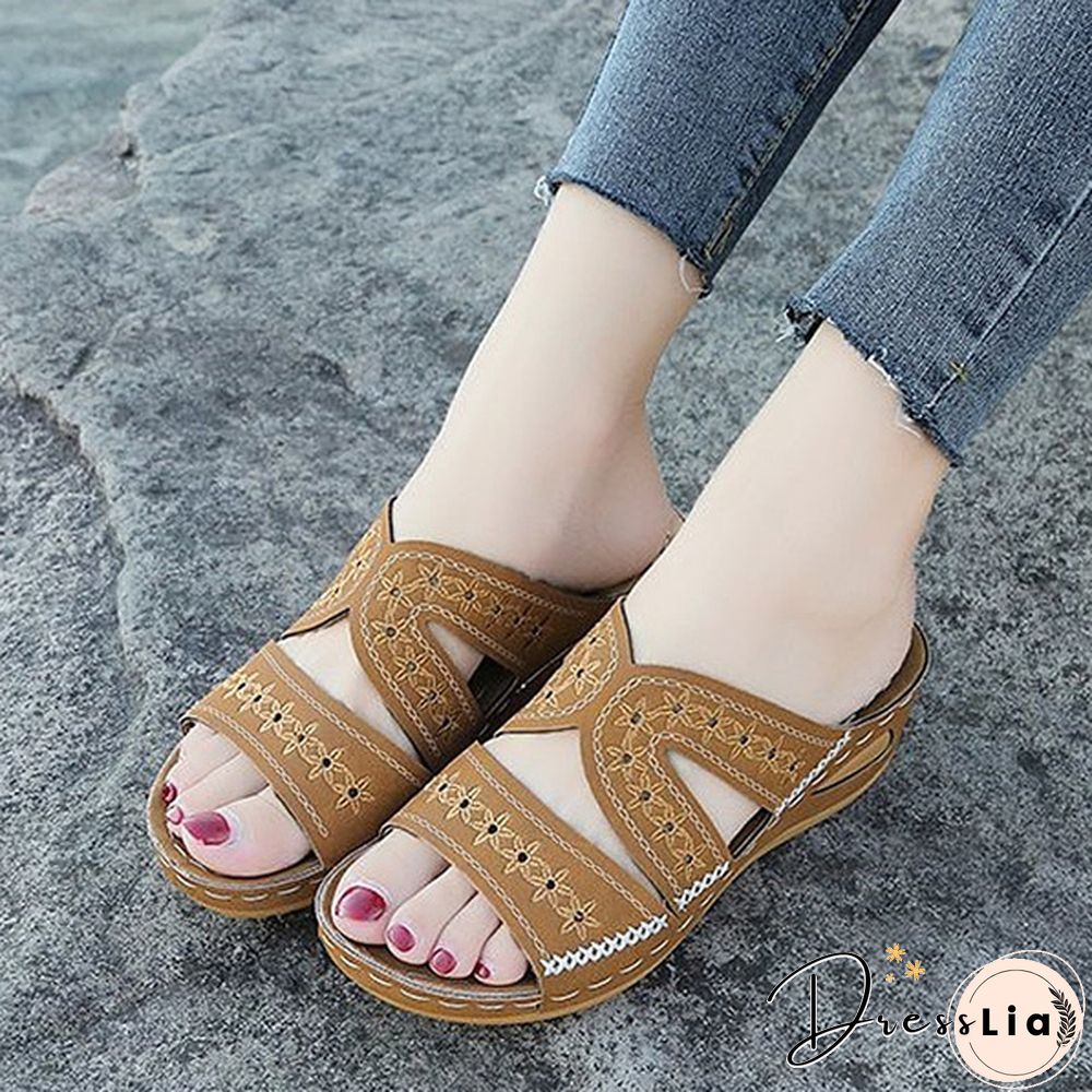 Women's Fashion Casual Sandals Open Toe Summer Sandals Vintage Wedge Slippers Platform Sandals Plus Size 35-43