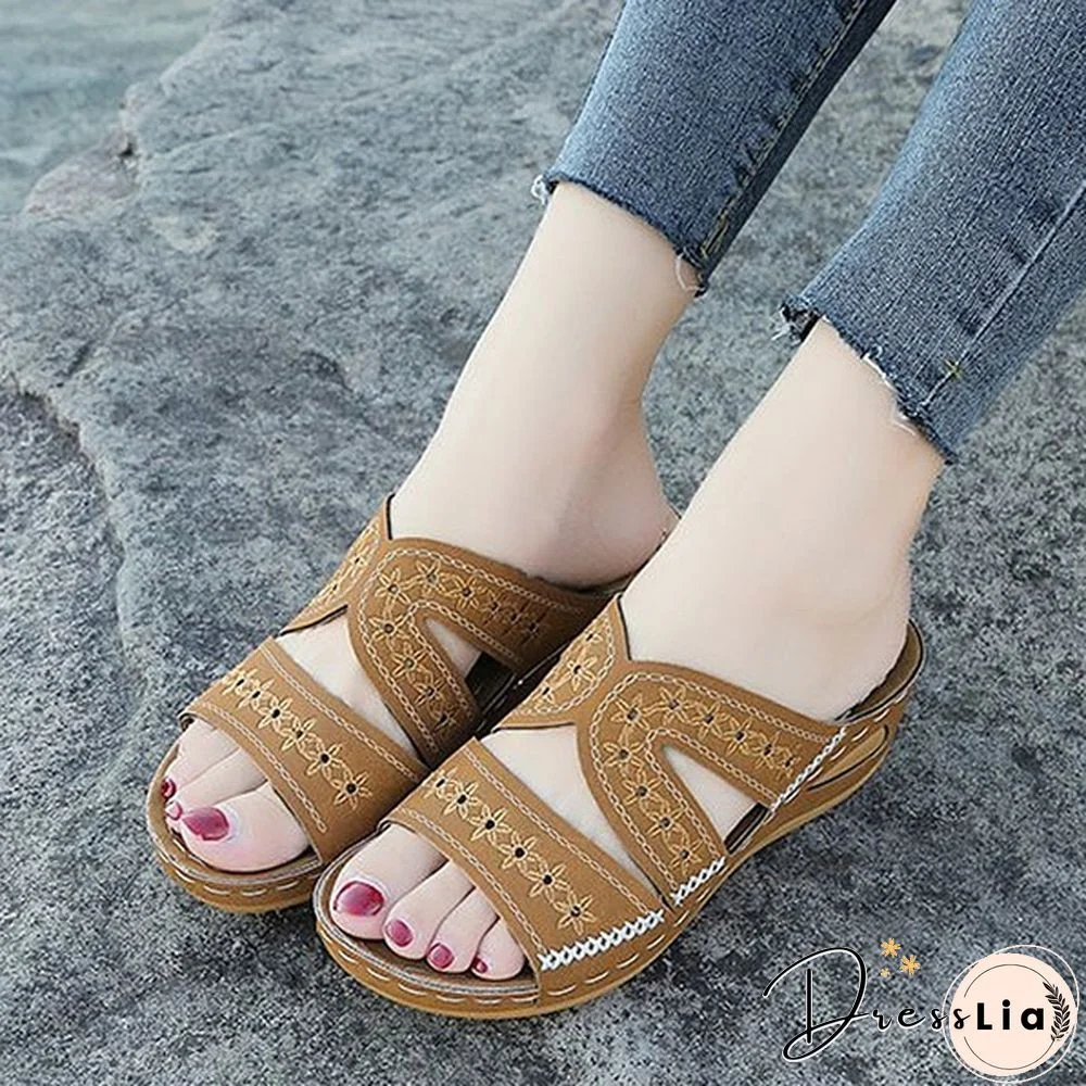 Women's Fashion Casual Sandals Open Toe Summer Sandals Vintage Wedge Slippers Platform Sandals Plus Size 35-43