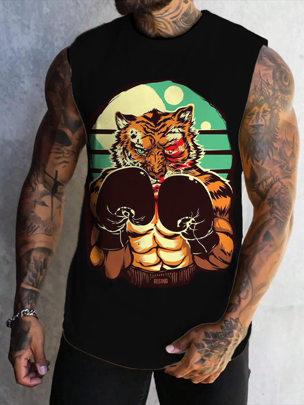Men's Tiger Boxer Art Print Tank Top
