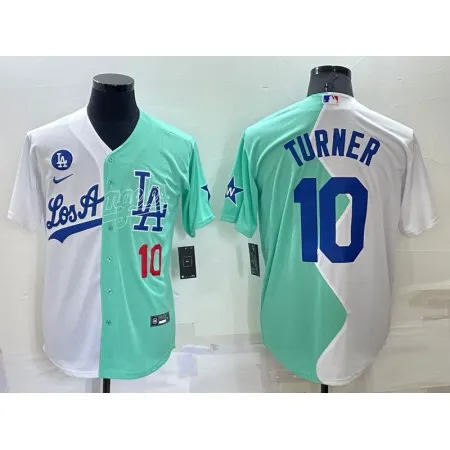 Men's Los Angeles Dodgers #10 Justin Turner 2022 All-Star White/Green Cool Base Stitched Baseball Jersey DO2U