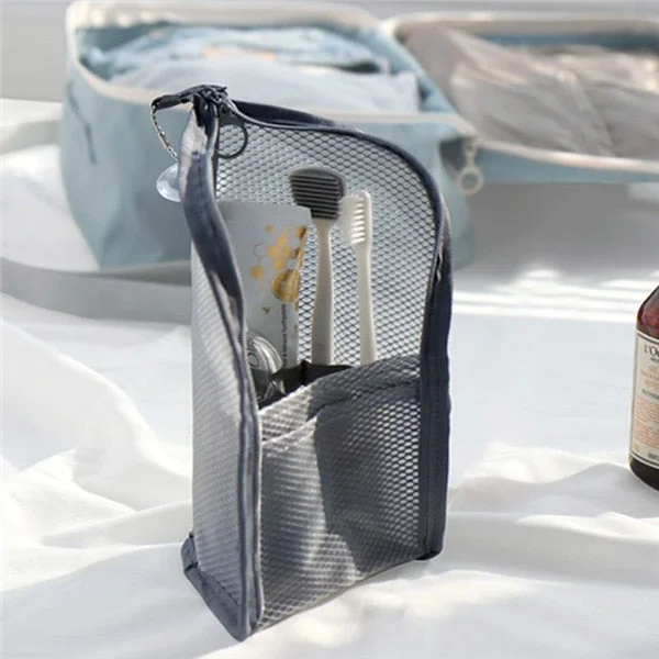 PURDORED 1 Pc Folding Zipper Travel Makeup Brush Bag Portable Mesh Cosmetic Bag Travel Makeup Bag Toothbrush Washing Organizer