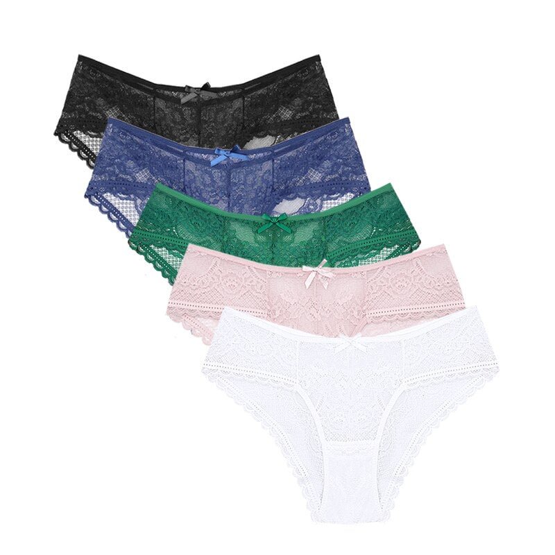 FallSweet 5 pcs/pack ! Ultra Thin Lace Panties Mid Rise Soft Women Brief Hollow Transparent Underwear