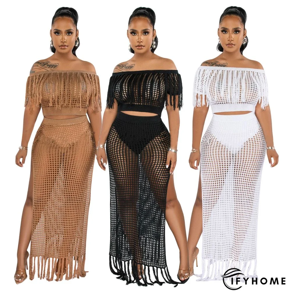 One-shoulder Knitted Slit Beach Skirt Sexy Suit | IFYHOME