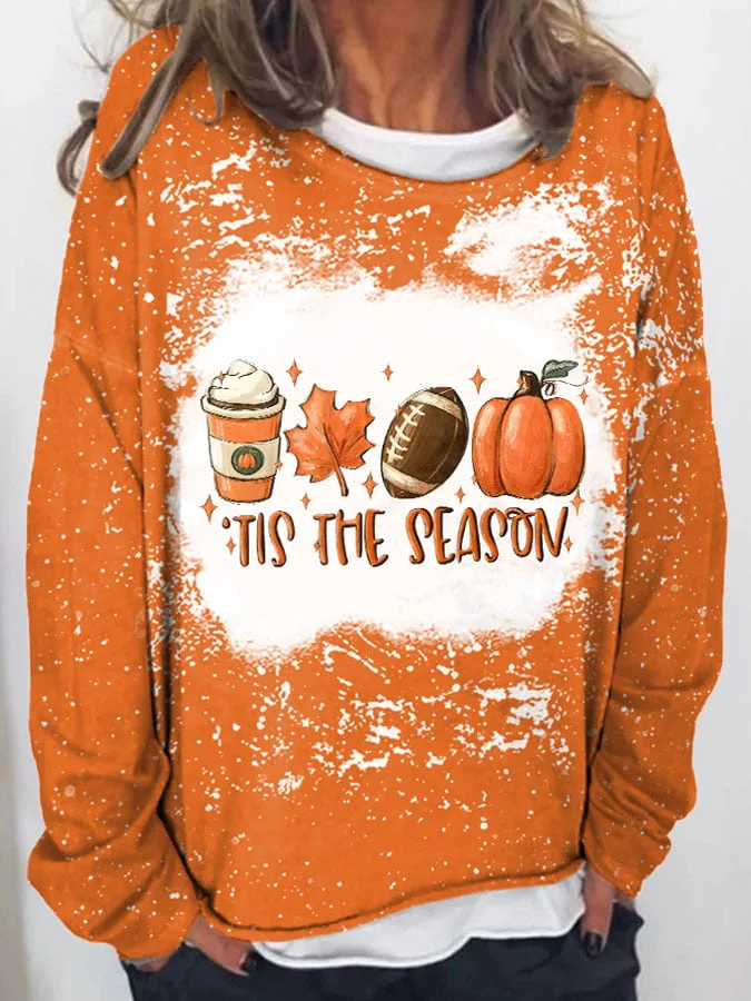 🔥Buy 3 Get 10% Off🔥Tie Dye Football Tis The Season Pumpkin Maple Leaf Print Sweatshirt
