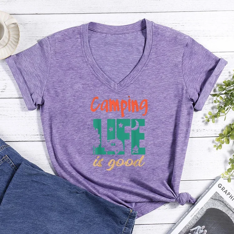 Camping life is good V-neck T Shirt-Annaletters