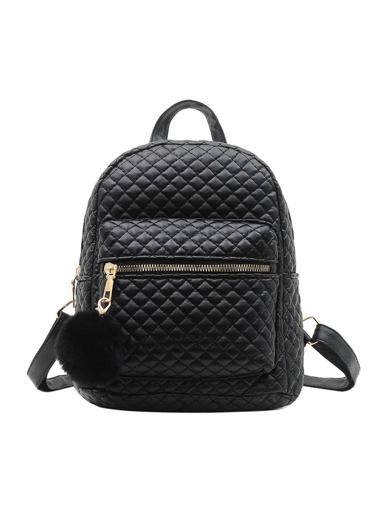 Preppy Style Women Lattice Pattern PU Solid Color Backpack Casual Handbags