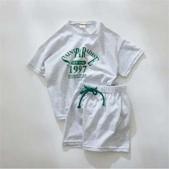 2pcs Baby Toddler Boy/Girl Solid Color Letter Print Short Sleeve T-Shirt and Shorts Set