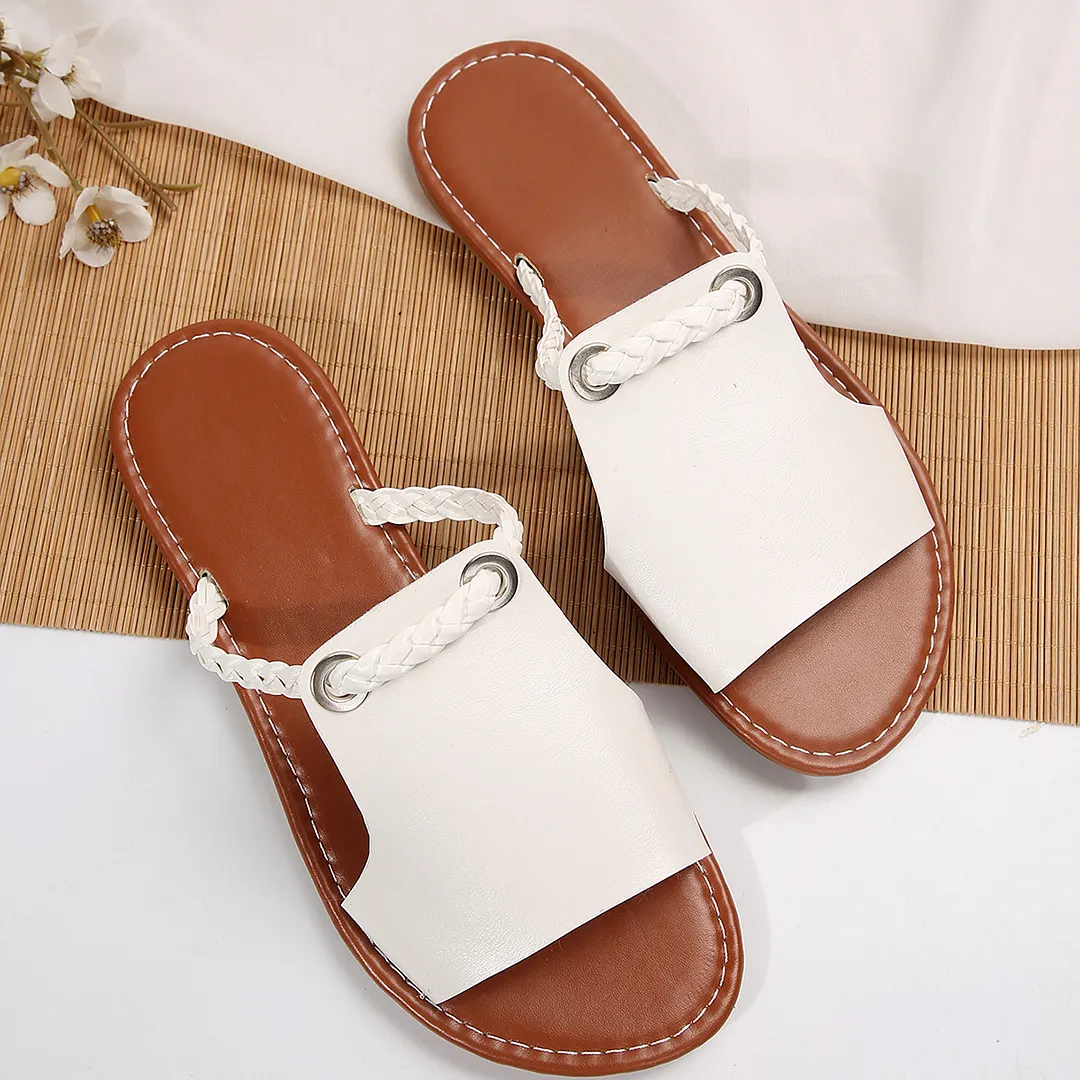 Breakj Breakj 2025 Summer New Slippers Women Solid Color Weaving Simple Daily Beach Slippers Sandals