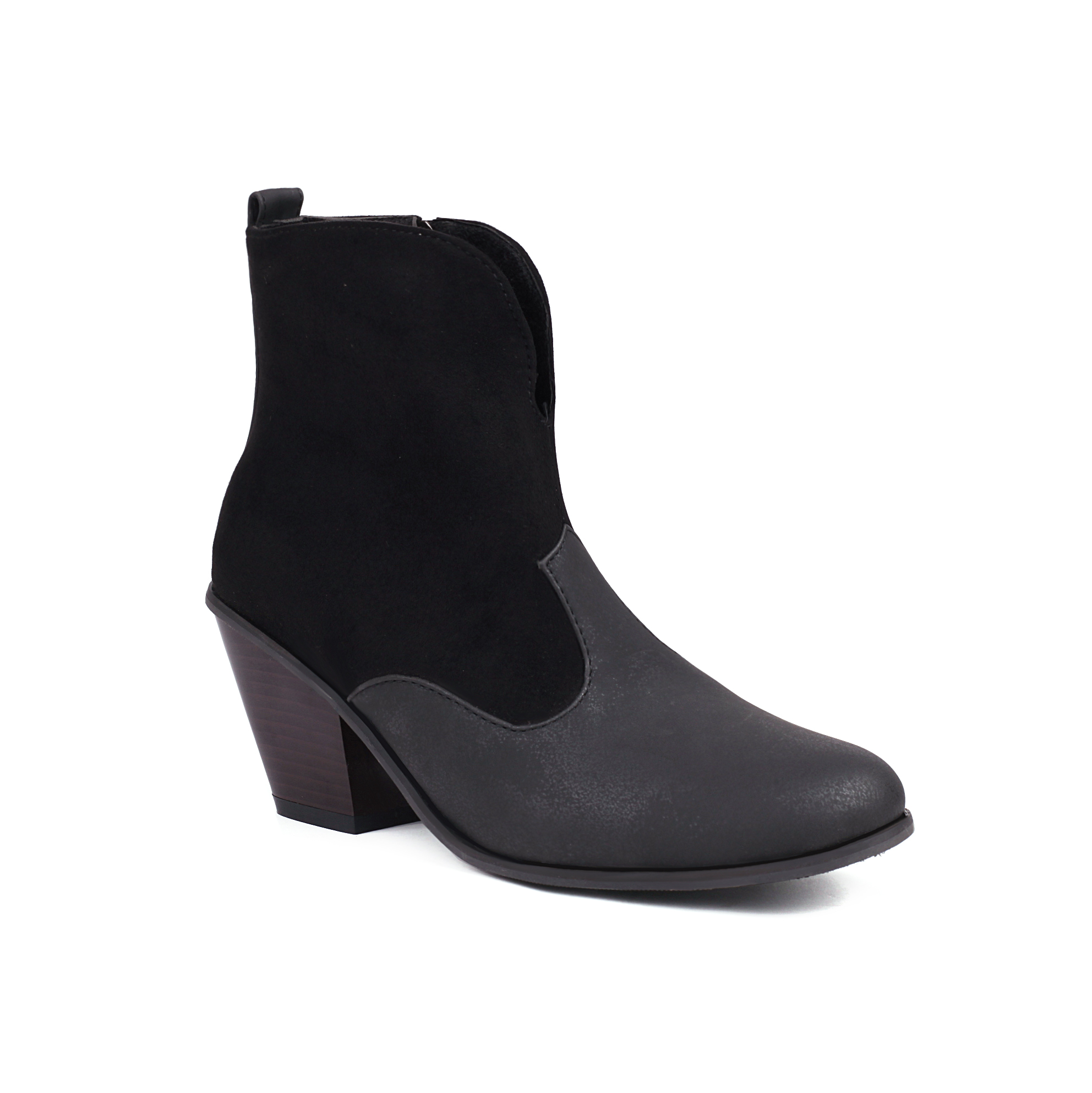 GOOSHOE Frosted Flock Panel Pu Conical Thick Heel Short Boot Side Zipper Inner Lining Boot