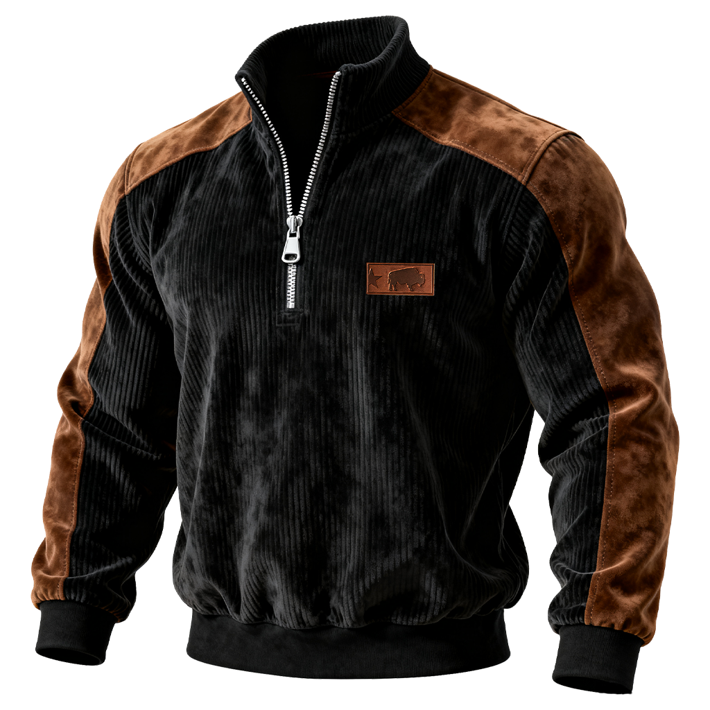 Black and Brown Corduroy Jacket with Buffalo Patch