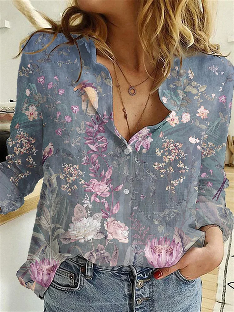Elegant Floral Graphic Comfy Blouse