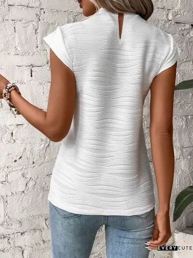 Mock Neck Cap Sleeve T-Shirt