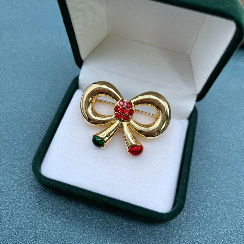 Sweet Cute Glass Alloy Metal Bow Brooches