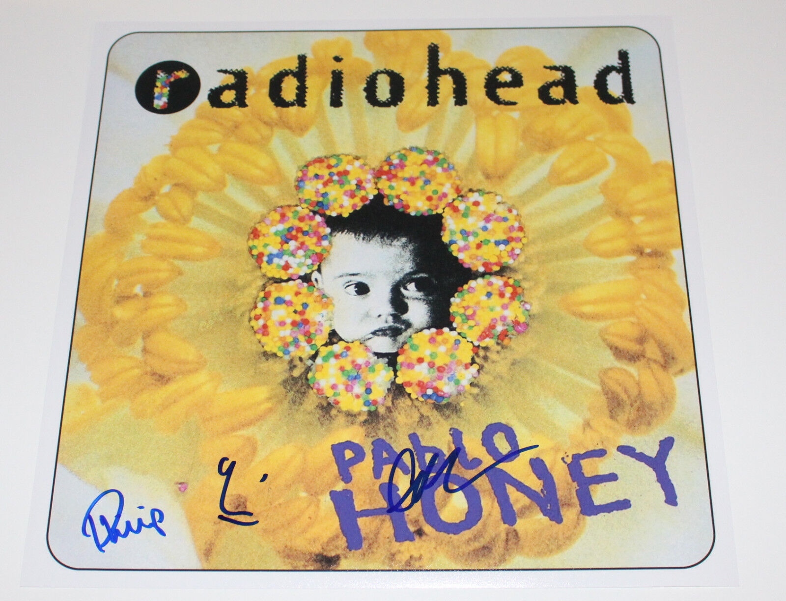 RADIOHEAD BAND SIGNED 'PABLO HONEY' 12X12 RECORD ALBUM FLAT Photo Poster painting X3 w/COA PROOF