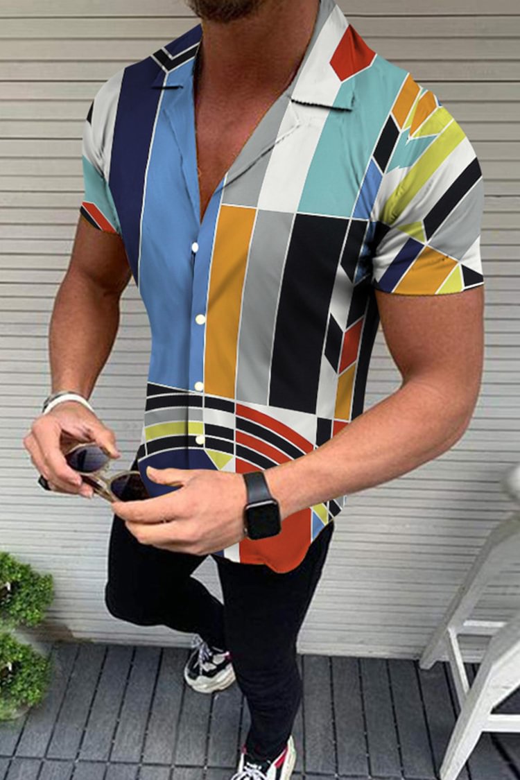 Casual Geometric Colorful Print Shirt