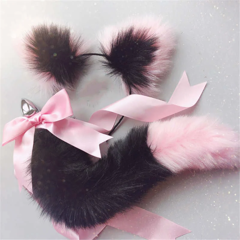 Fox Tail Bow Metal Butt Anal Plug Cute Bow-Knot Soft Cat Ears Headbands Erotic Cosplay Accessories Adult Sex Toys For Couples