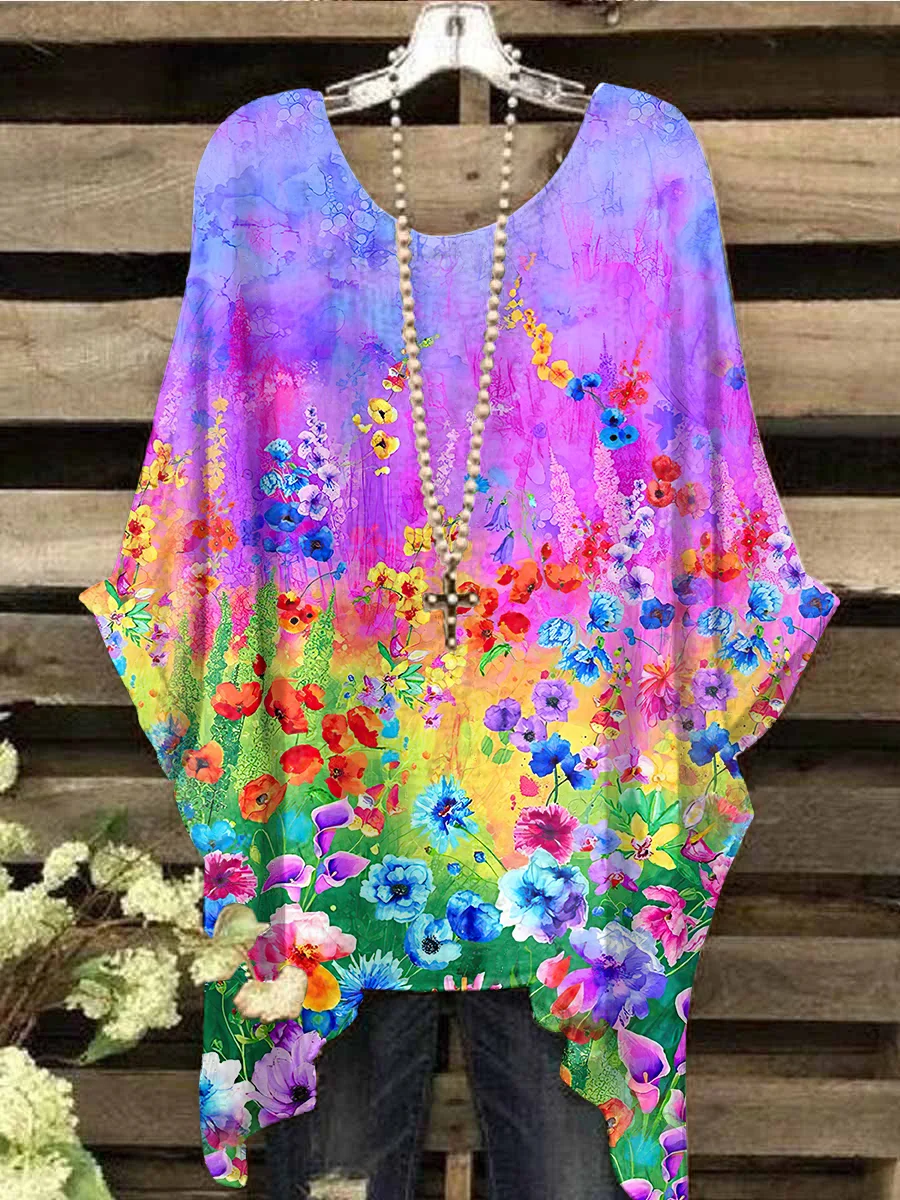 Women's Colorful Floral Print Casual Tops