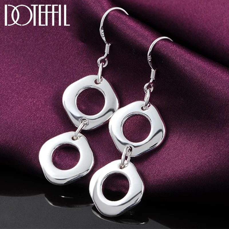 DOTEFFIL 925 Sterling Silver Double Square Earrings Fashion Woman Jewelry