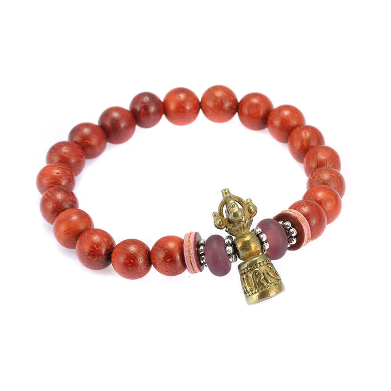 Tibetan Red Sandalwood Dorje Vajra Om Mani Padme Hum Bracelet