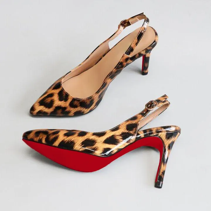 90mm Women's Pointed Toe Slingback Heels Pumps Comfortable Daily Red Bottoms Shoes-vocosishoes