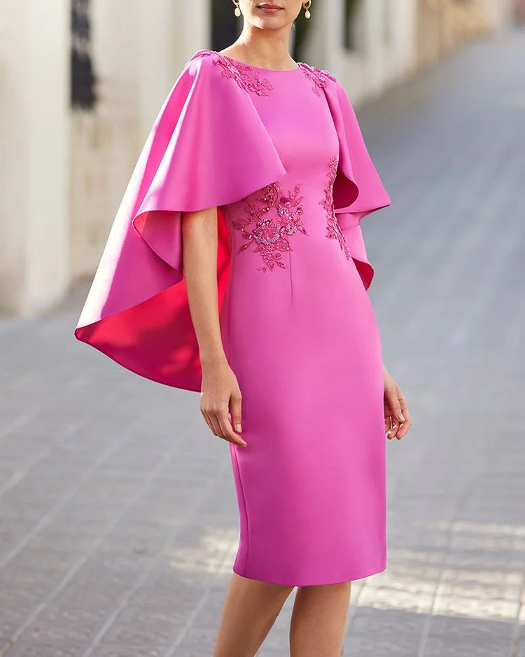 ELEGANT MIDI DRESS EMBROIDERED LACE CAPE