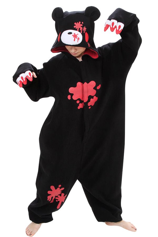 Womens Hooded Scared Gloomy Bear Pajamas Jumpsuit Costume Black-elleschic