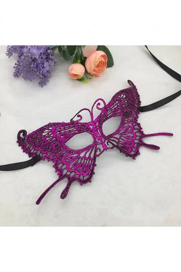 Butterfly Lace Half Face Eyes Mask For Halloween Masquerade Party Purple-elleschic