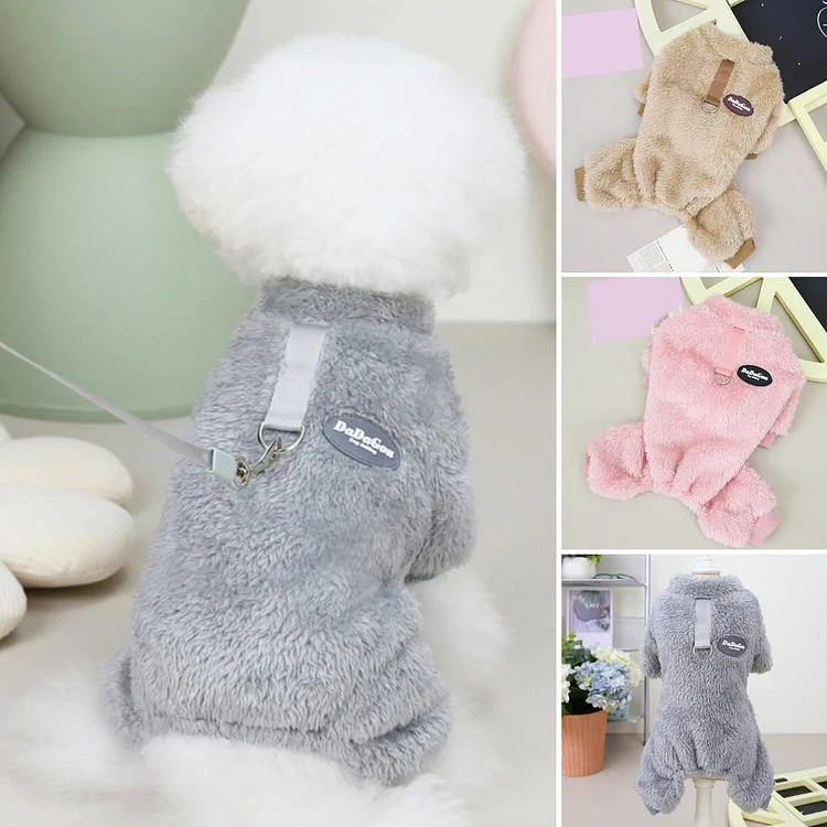 Fleece Pet Elastic Jumpsuit with Pull Ring 