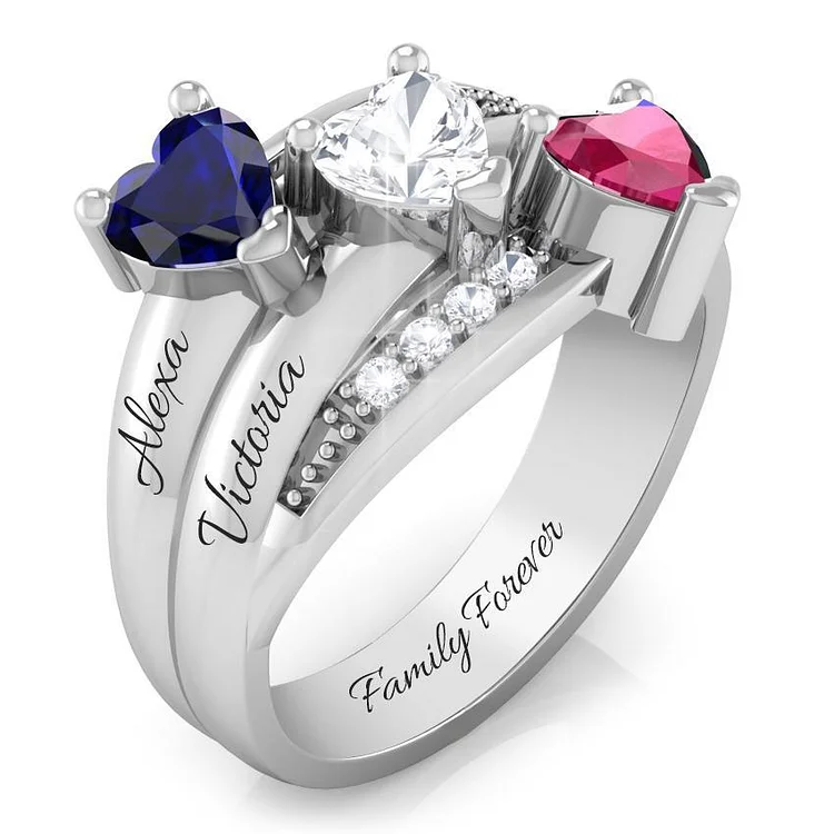 Personalized Mother Ring with 3 Birthstones 3 Names Engraved Family Ring Custom Gift For Mother's Day