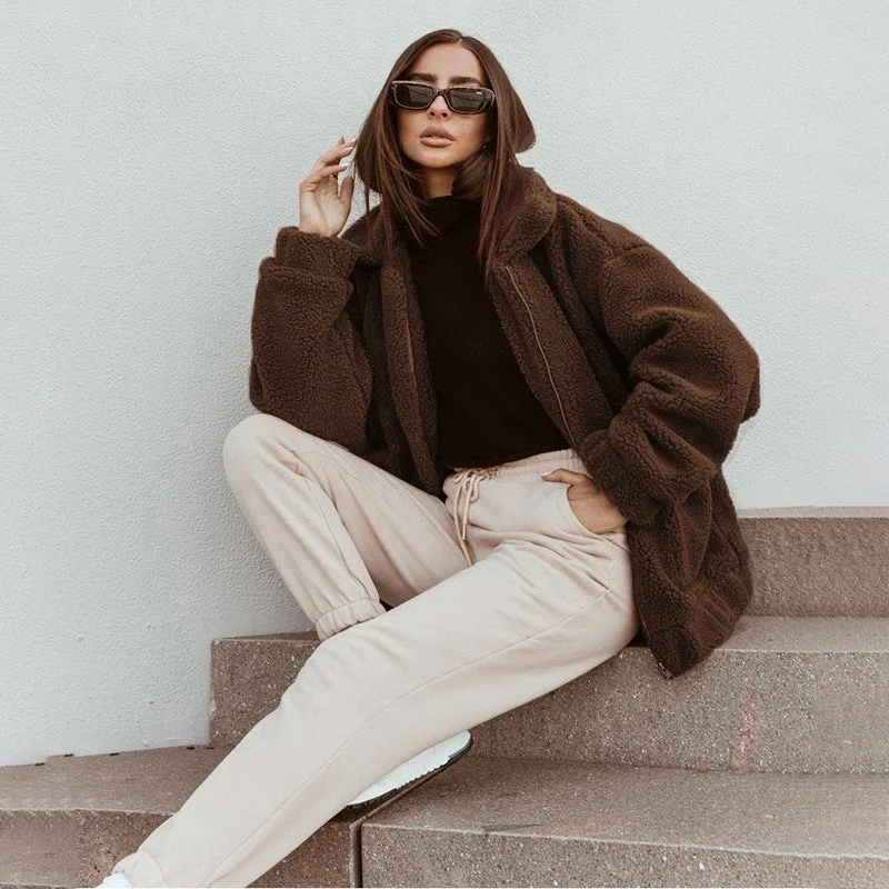 Women's Plush Cardigan Lapel Coat