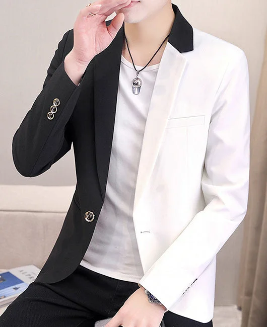 Casual Plain Color-block Lapel Collar Slim Fit Blazer