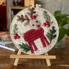 Christmas 11CT DIY Embroidery Needlepoint 25x25cm Holiday Craft Starter Set with Hoop and Scissors