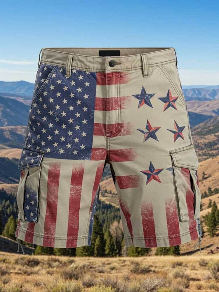 VChics Men's Retro Casual Independence Day Printed Overalls