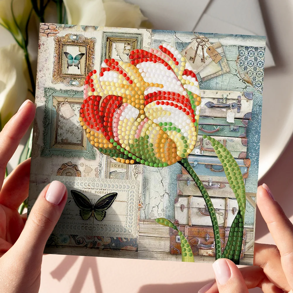 8pcs Flower Diamond Painting Greeting Card Includes Envelope DIY Postcards【With White Envelope】