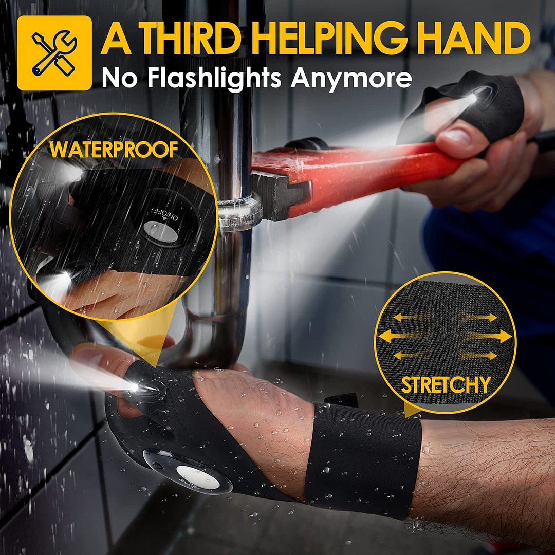 LED Flashlight Waterproof Gloves - Practical Durable Fingerless Gloves 