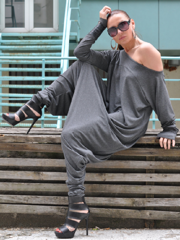 Long Sleeves Loose Solid Color Round-neck Jumpsuits Bottoms