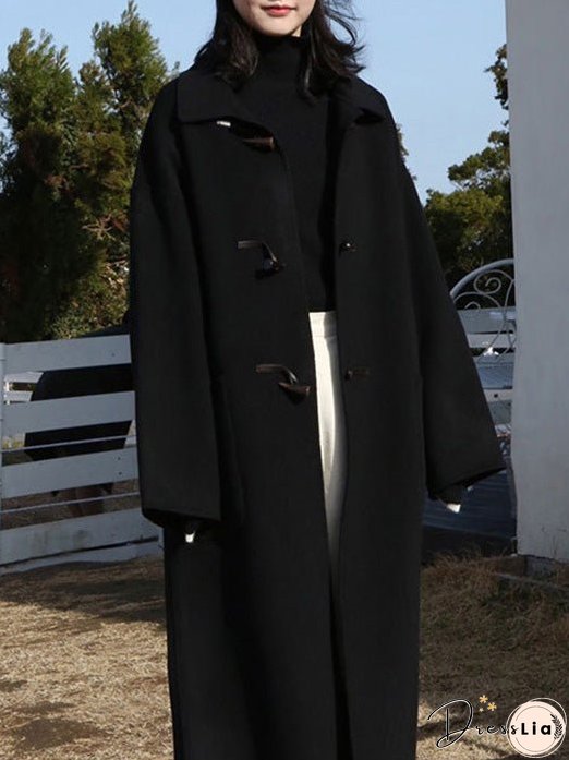 Women's Coats Solid Vintage Pocket Wool Coats