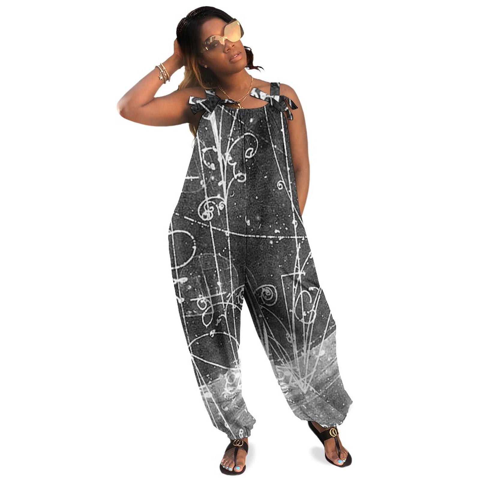Vintage Particle Physics Plus Size Women Rompers Summer Casual Loose Cute Summer Rompers And Jumpsuits Plus Size Overalls Boho Pockets