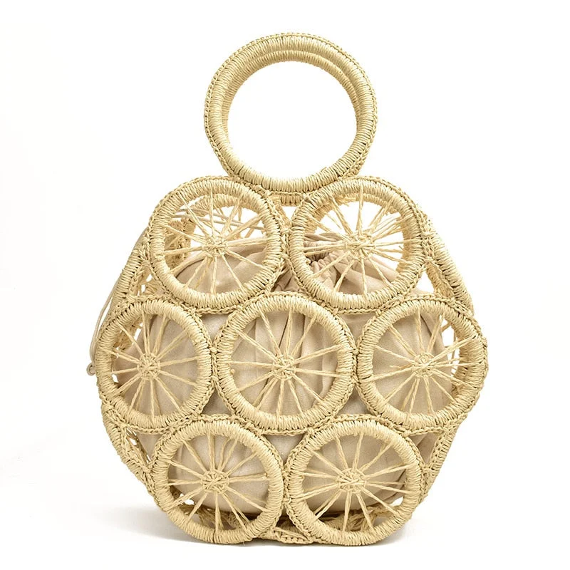 Fashion Rattan Hollow Round Straw Bags Wicker Woven Women Handbags Summer Beach Shoulder Crossbody Bags Casual Lady Bali Purses