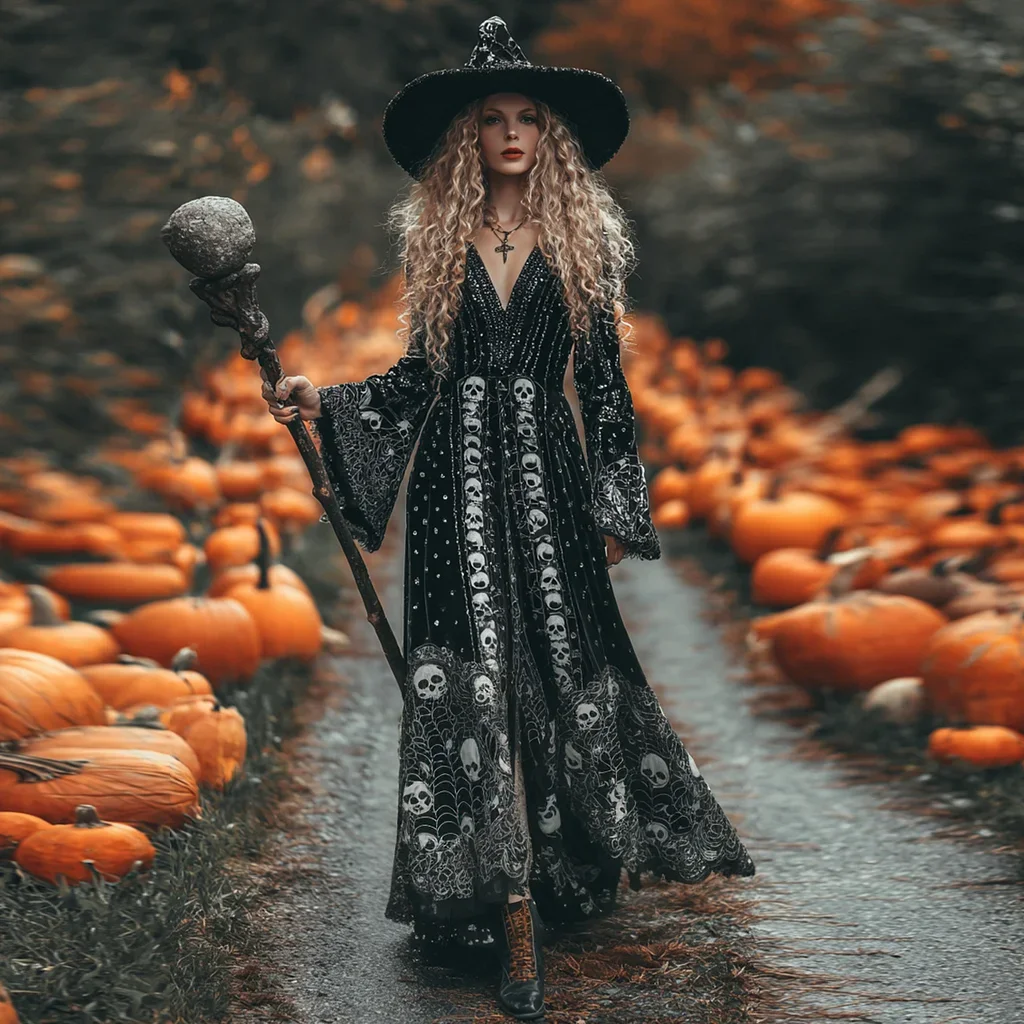 Women's Classic Skull And Spider Web Halloween Art Comfy Maxi Dress