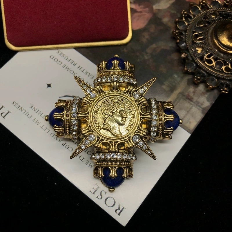 Minimalist Classic Style Pin Human Alloy Turquoise Lapis Lazuli Inlay Rhinestones Unisex Brooches 1 Piece