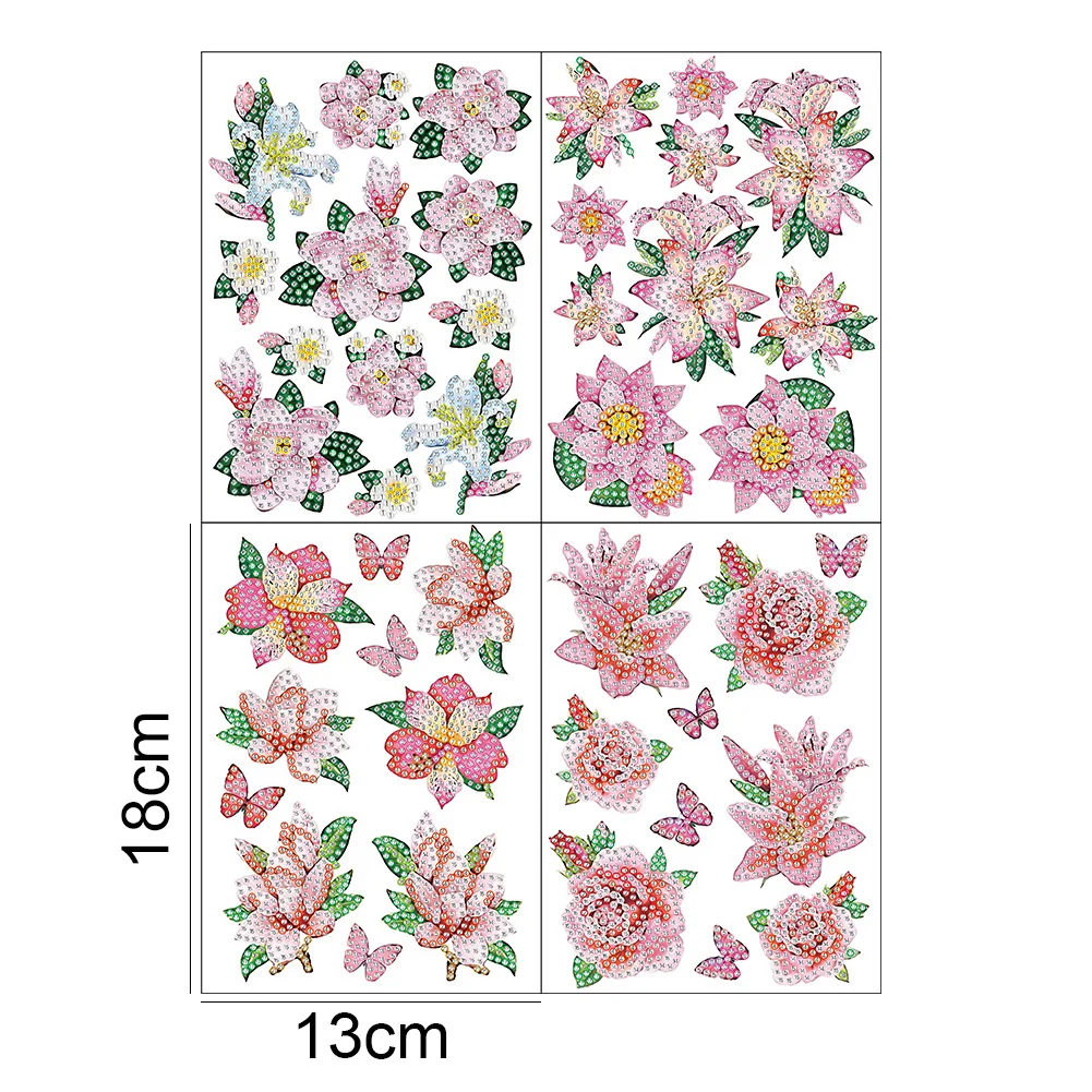 4pcs 5D DIY Diamond Painting Stickers Flowers Art Craft Kits Gift