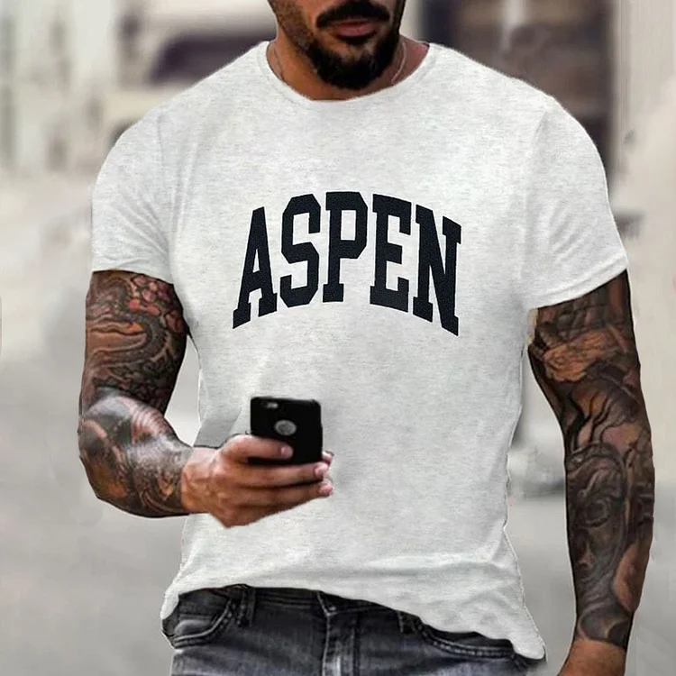 Comstylish Men's Aspen Ski Printed 100% Cotton Short Sleeve T-Shirt
